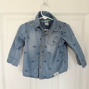 Carter's Baby Boy Jean/Denim Long Sleeve Shirt w/ Dinosaurs: Size 18 months